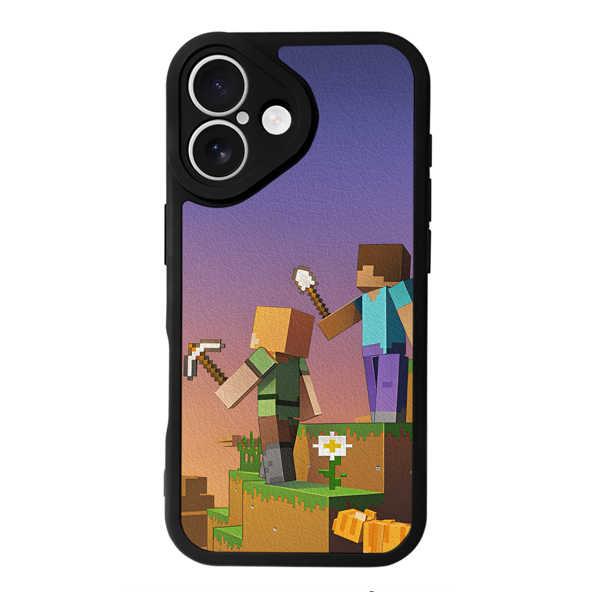 （画像用） マインクラフト ブロックの世界 Minecraft MC Block world 【iPhone 16シリーズ対応】シリコンスマホケース（レザー調） 材質：シリコン